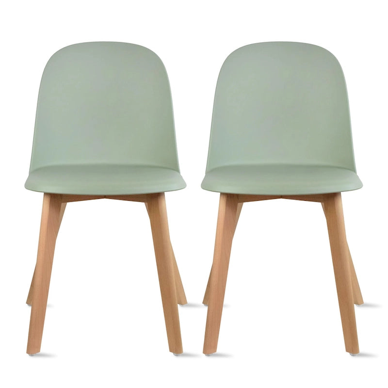 Lot de 2 chaises de salle à manger en plastique avec piètement en bois