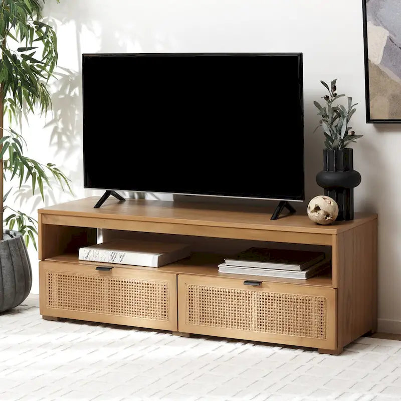 Meuble TV/multimédia 2 tiroirs, 1 étagère, pour TV jusqu'à 55", 122 x 41 x 43 cm