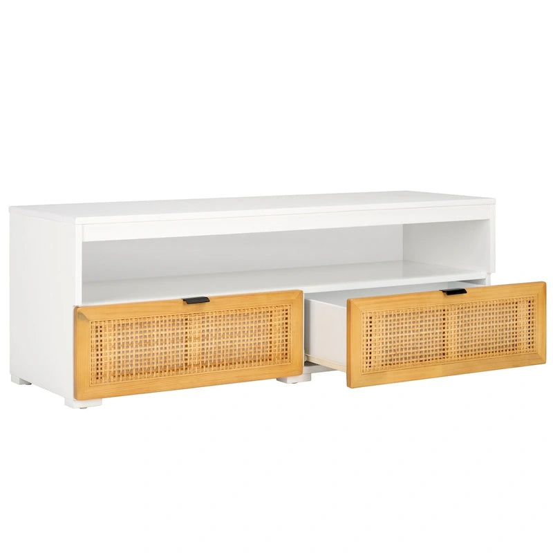Meuble TV/multimédia 2 tiroirs, 1 étagère, pour TV jusqu'à 55", 122 x 41 x 43 cm