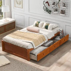Lit plate-forme de rangement double avec 3 tiroirs, cadre en bois de pin massif