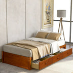 Lit plate-forme de rangement double avec 3 tiroirs, cadre en bois de pin massif