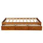 Lit plate-forme de rangement double avec 3 tiroirs, cadre en bois de pin massif