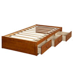 Lit plate-forme de rangement double avec 3 tiroirs, cadre en bois de pin massif