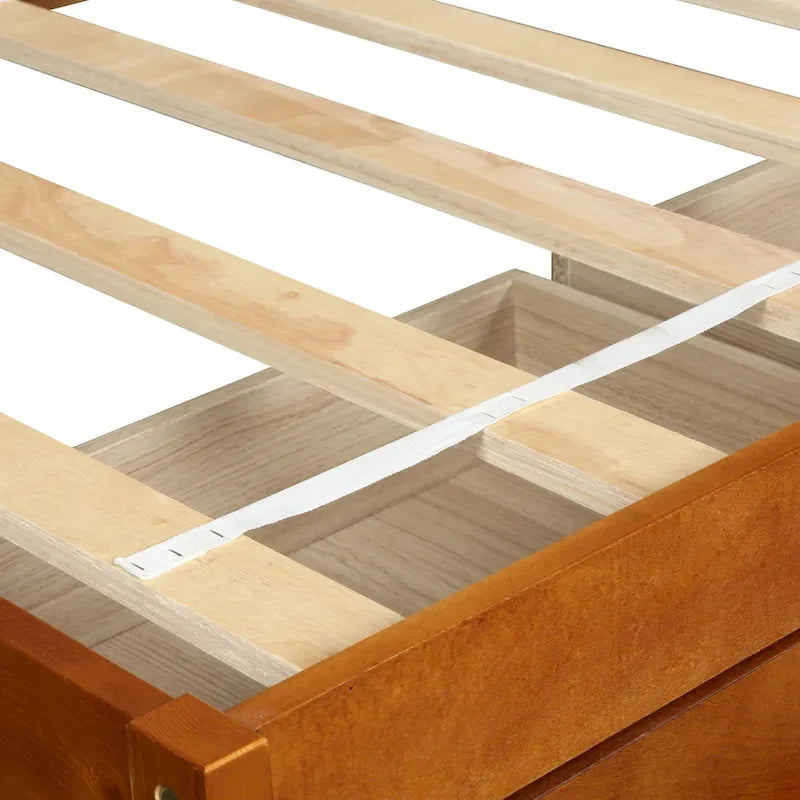 Lit plate-forme de rangement double avec 3 tiroirs, cadre en bois de pin massif