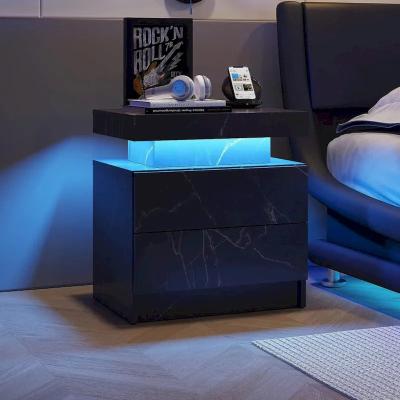 Table de chevet LED avec 2 tiroirs