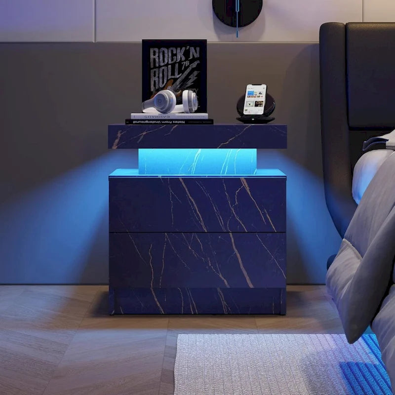 Table de chevet LED avec 2 tiroirs