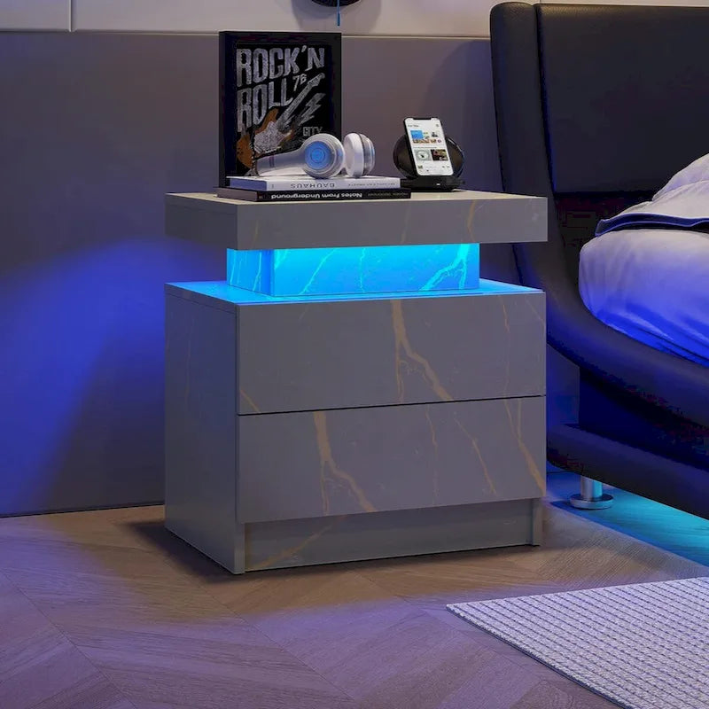 Table de chevet LED avec 2 tiroirs