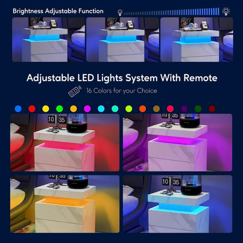 Table de chevet LED avec 2 tiroirs