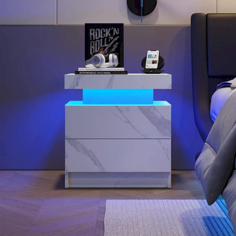 Table de chevet LED avec 2 tiroirs