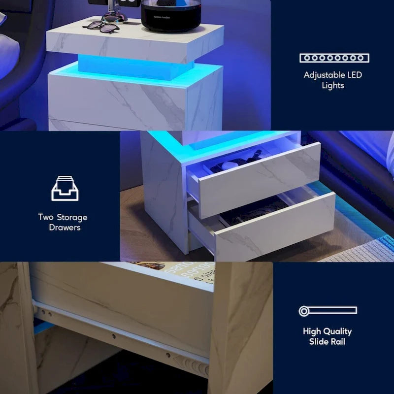 Table de chevet LED avec 2 tiroirs