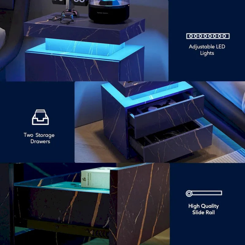 Table de chevet LED avec 2 tiroirs