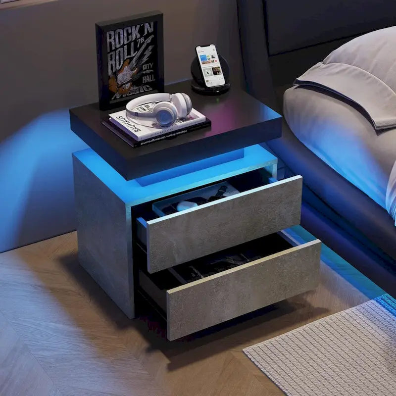 Table de chevet LED avec 2 tiroirs