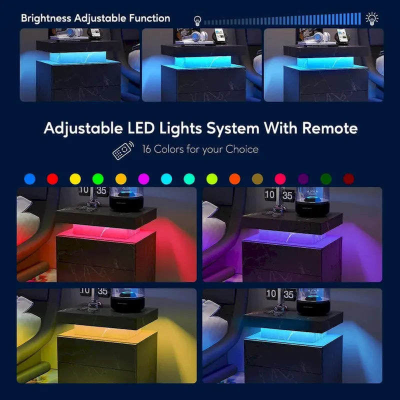 Table de chevet LED avec 2 tiroirs