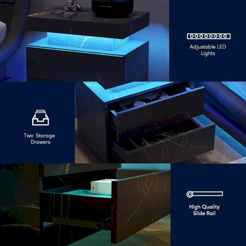 Table de chevet LED avec 2 tiroirs