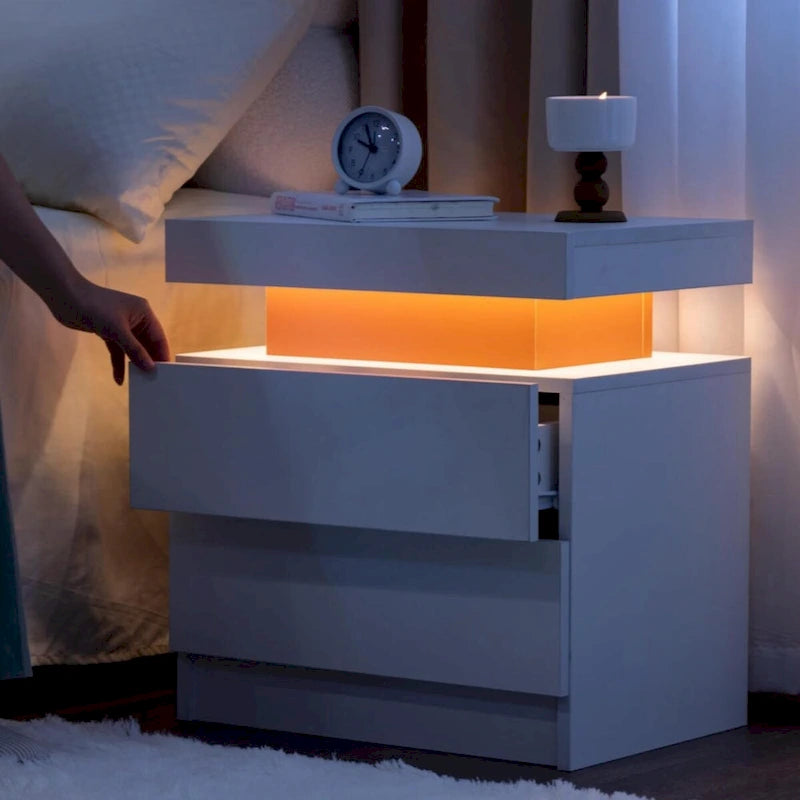 Table de chevet LED avec 2 tiroirs