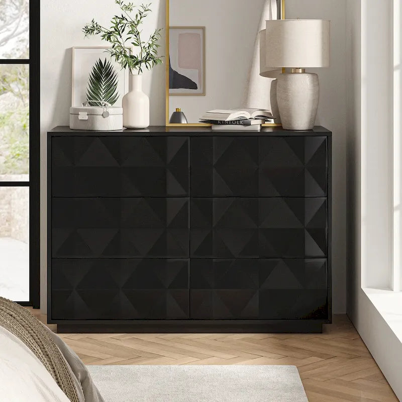 Commode à 6 tiroirs avec portes à panneaux géométriques