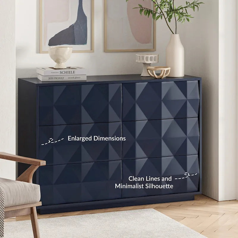 Commode à 6 tiroirs avec portes à panneaux géométriques