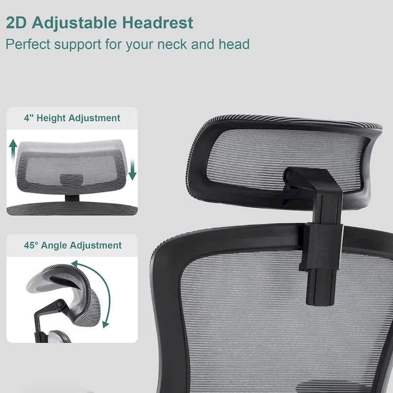 Chaise de bureau ergonomique en maille avec appui-tête et support lombaire réglables