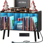 Meuble tourne-disque moderne du milieu du siècle avec éclairage LED