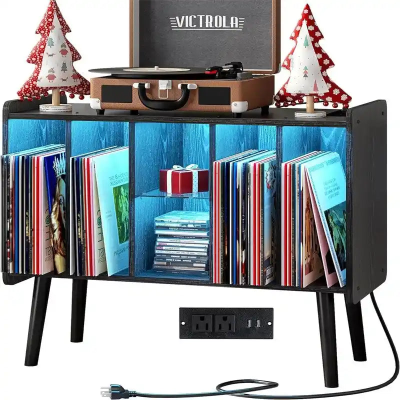 Meuble tourne-disque moderne du milieu du siècle avec éclairage LED