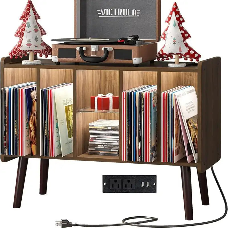 Meuble tourne-disque moderne du milieu du siècle avec éclairage LED