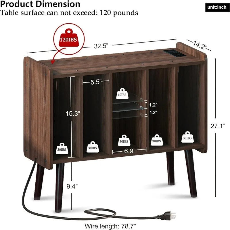 Meuble tourne-disque moderne du milieu du siècle avec éclairage LED