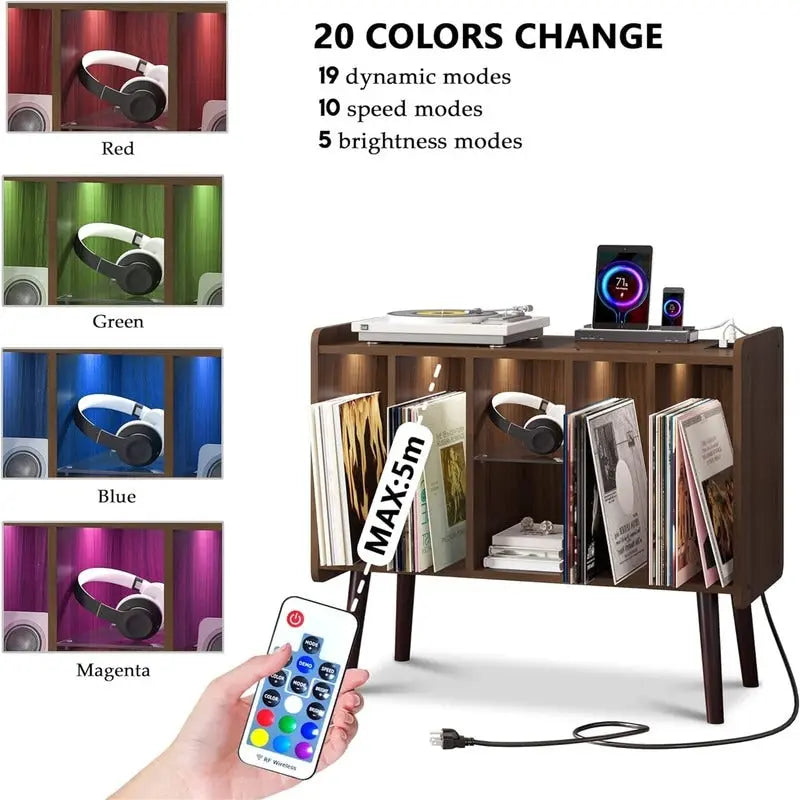 Meuble tourne-disque moderne du milieu du siècle avec éclairage LED