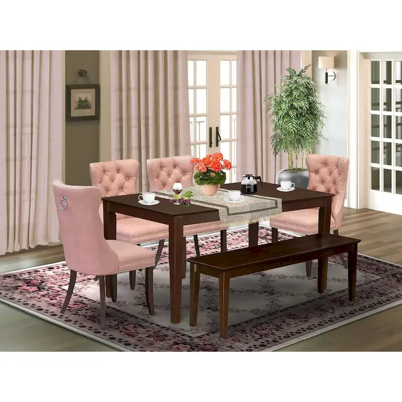 Salle à manger avec table rectangulaire et chaises rembourrées (5, 6 ou 7 pièces)