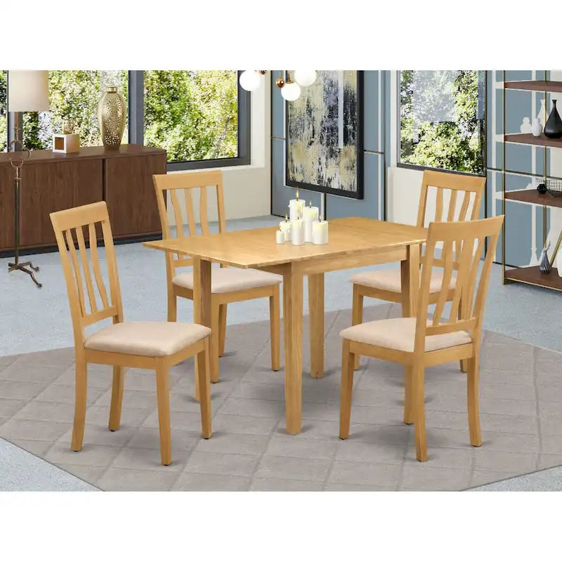 Ensemble table à manger rabattable avec chaises en similicuir, Chêne