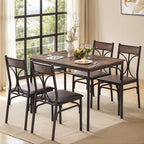 Ensemble table à manger 5 pièces avec 4 chaises rembourrées, marron