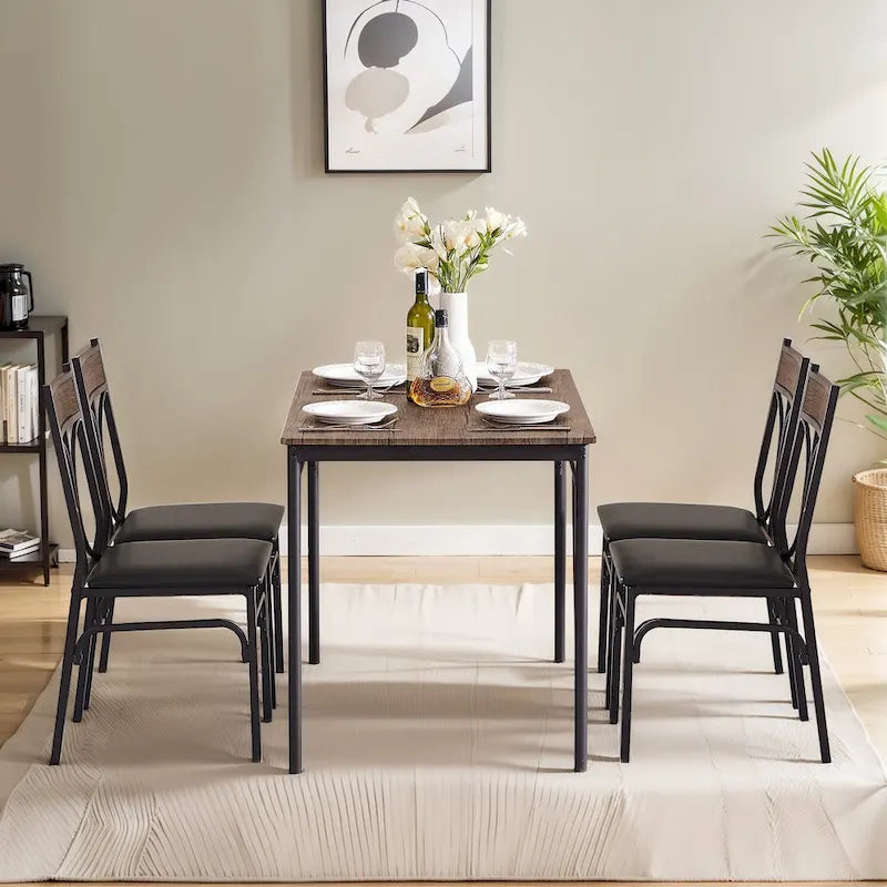 Ensemble table à manger 5 pièces avec 4 chaises rembourrées, marron
