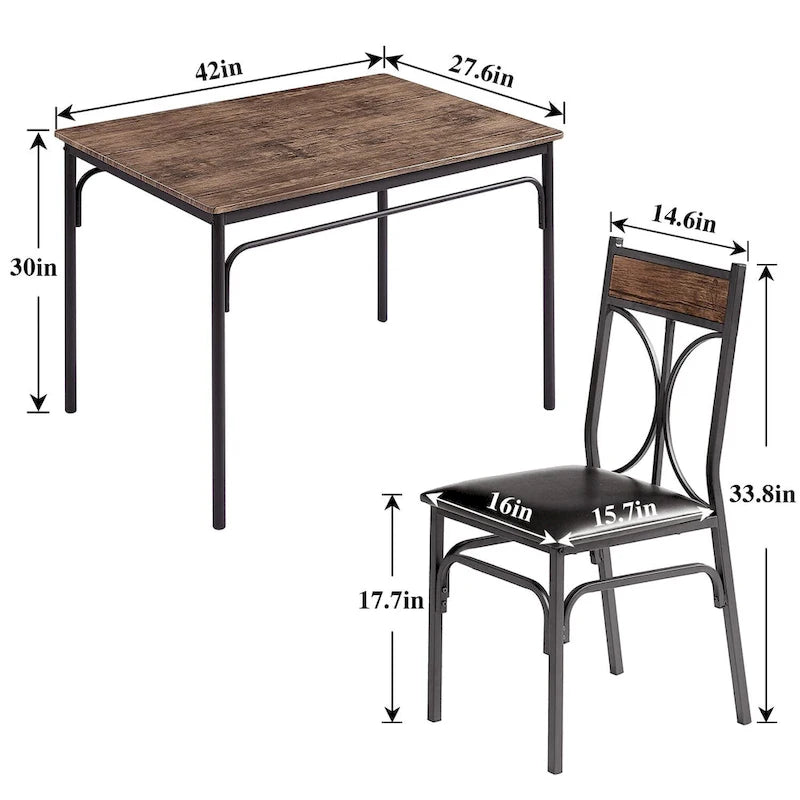 Ensemble table à manger 5 pièces avec 4 chaises rembourrées, marron