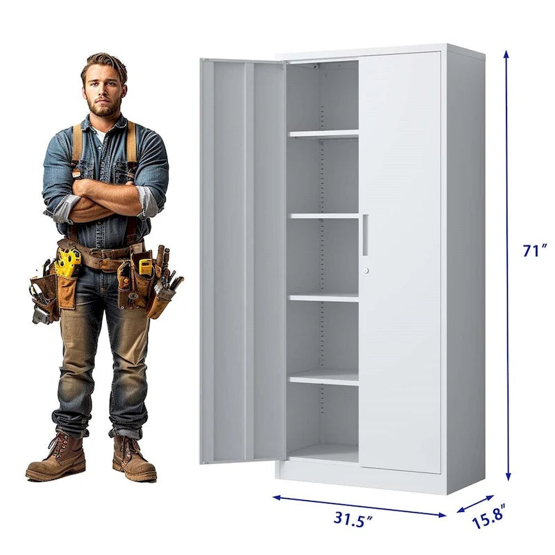 Armoire de rangement de garage en acier avec portes verrouillables et 4 étagères réglables