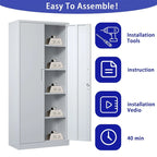 Armoire de rangement de garage en acier avec portes verrouillables et 4 étagères réglables