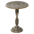 Table d'appoint sculptée florale en bois de manguier avec pied en spirale - Marron