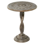 Table d'appoint sculptée florale en bois de manguier avec pied en spirale - Marron