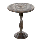 Table d'appoint sculptée florale en bois de manguier avec pied en spirale - Marron