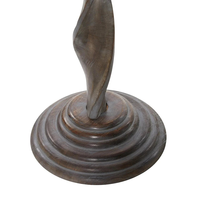 Table d'appoint sculptée florale en bois de manguier avec pied en spirale - Marron