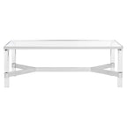 Table basse en verre et acrylique avec cadre chromé – 119 cm (L) x 61 cm (P) x 43 cm (H)