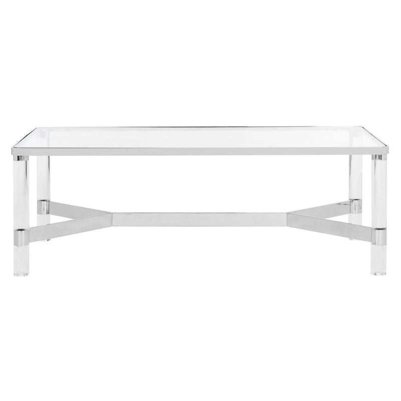 Table basse en verre et acrylique avec cadre chromé – 119 cm (L) x 61 cm (P) x 43 cm (H)