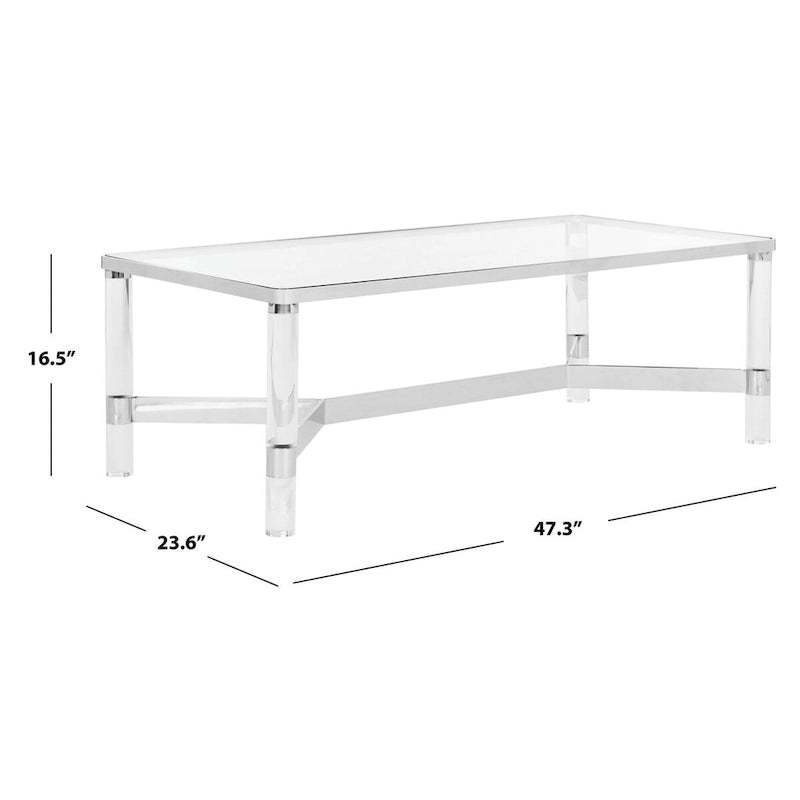 Table basse en verre et acrylique avec cadre chromé – 119 cm (L) x 61 cm (P) x 43 cm (H)