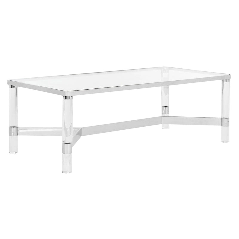 Table basse en verre et acrylique avec cadre chromé – 119 cm (L) x 61 cm (P) x 43 cm (H)