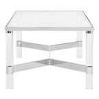 Table basse en verre et acrylique avec cadre chromé – 119 cm (L) x 61 cm (P) x 43 cm (H)