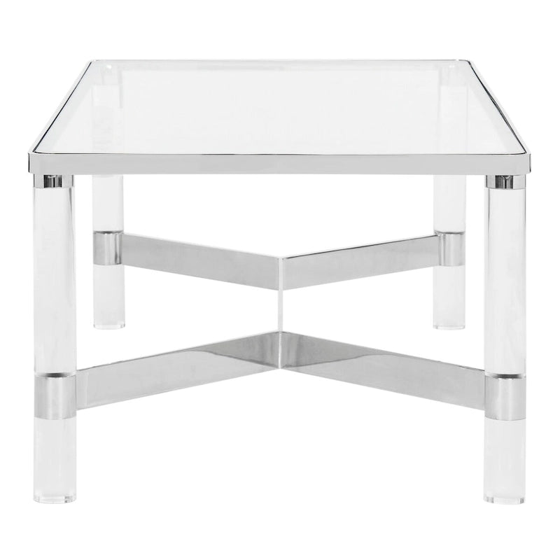 Table basse en verre et acrylique avec cadre chromé – 119 cm (L) x 61 cm (P) x 43 cm (H)