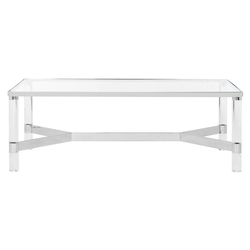 Table basse en verre et acrylique avec cadre chromé – 119 cm (L) x 61 cm (P) x 43 cm (H)