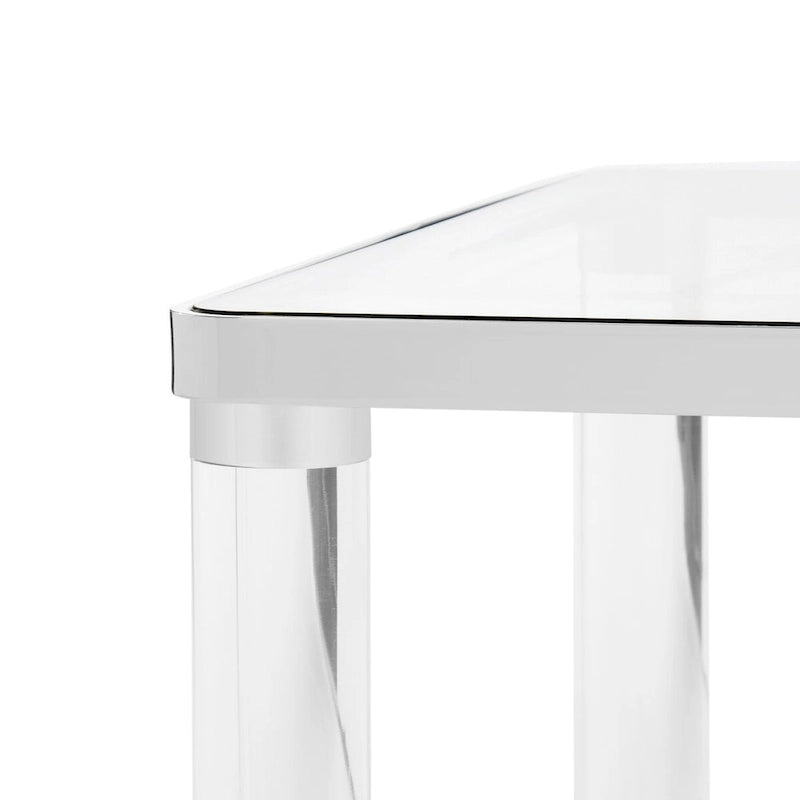 Table basse en verre et acrylique avec cadre chromé – 119 cm (L) x 61 cm (P) x 43 cm (H)